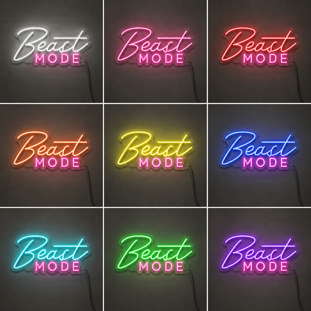 Beast Mode Wall Decor LED Neon Sign color grid