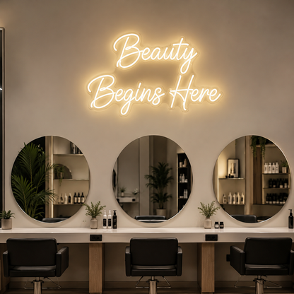 Beauty Begins Here LED Neon Sign - 01 Original Product Image