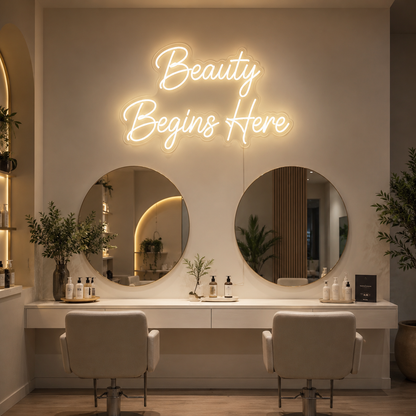 Beauty Begins Here LED Neon Sign - 02 High-Converting Product Image
