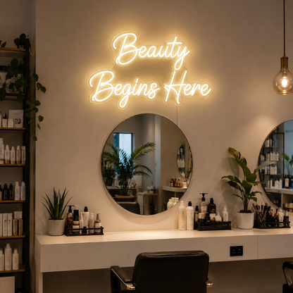 Beauty Begins Here LED Neon Sign - 03 Real Lifestyle Scene