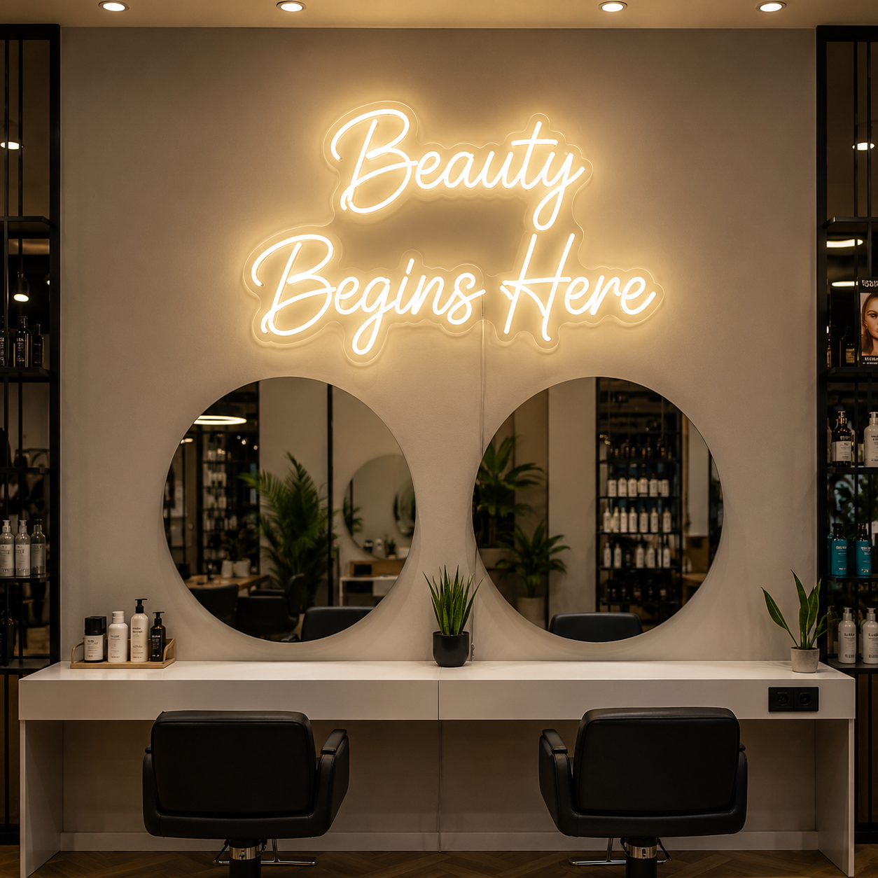 Beauty Begins Here LED Neon Sign - 04 Size Image