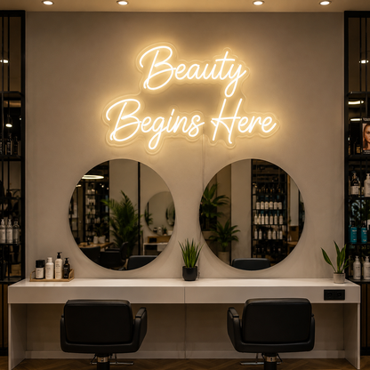 Beauty Begins Here LED Neon Sign - 04 Size Image