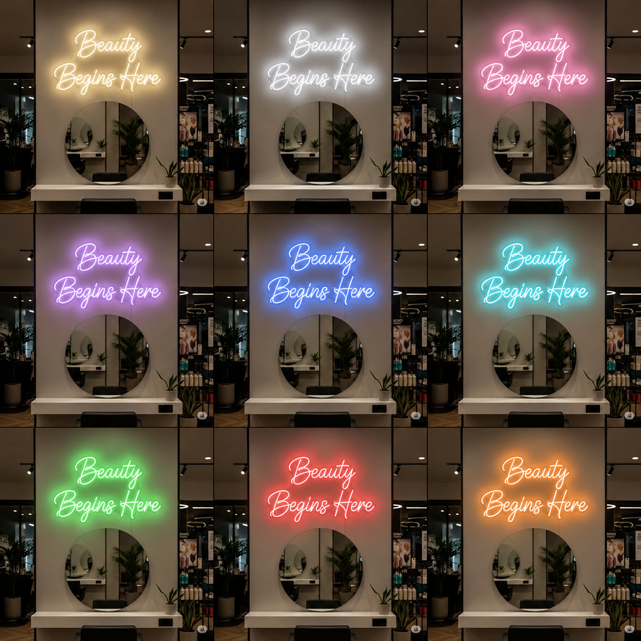 Beauty Begins Here LED Neon Sign - 05 Color Grid