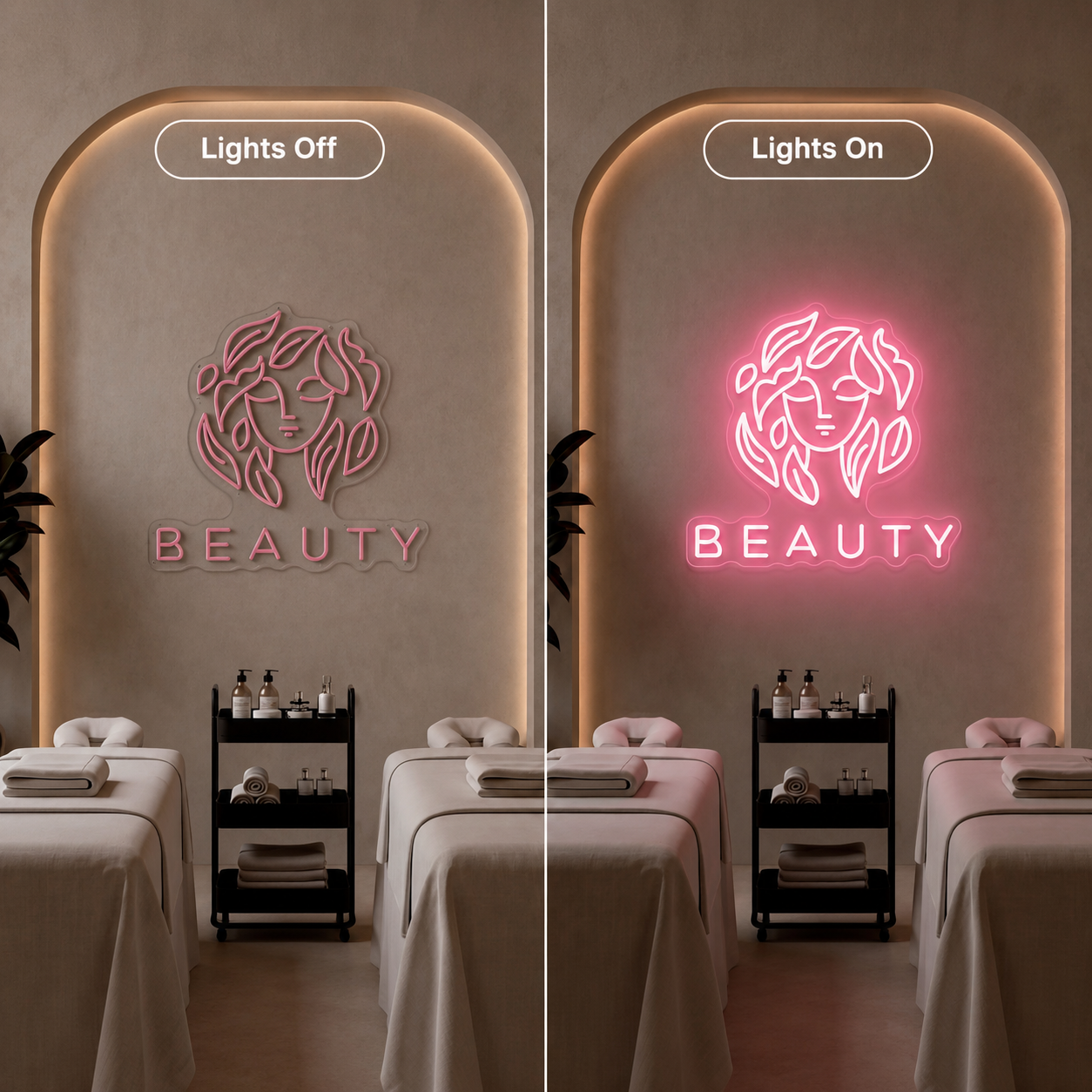 Beauty LED Neon Sign Wall Neon Sign - 06 Day Night Comparison