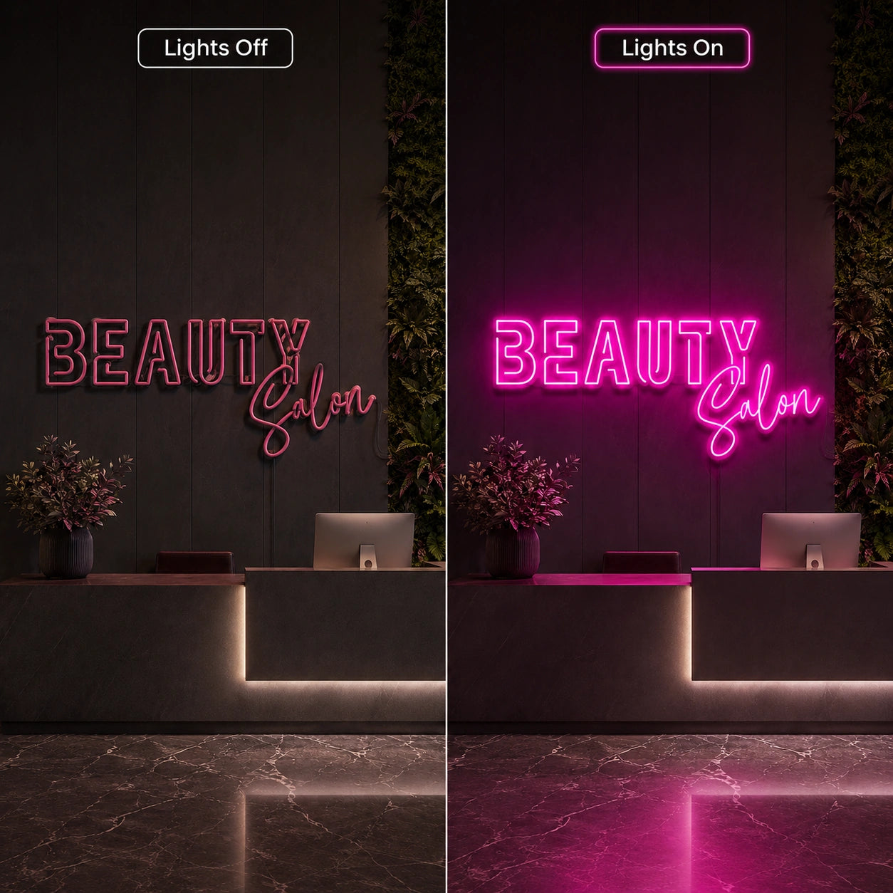 Beauty Salon LED Neon Sign - 06 Day Night Comparison