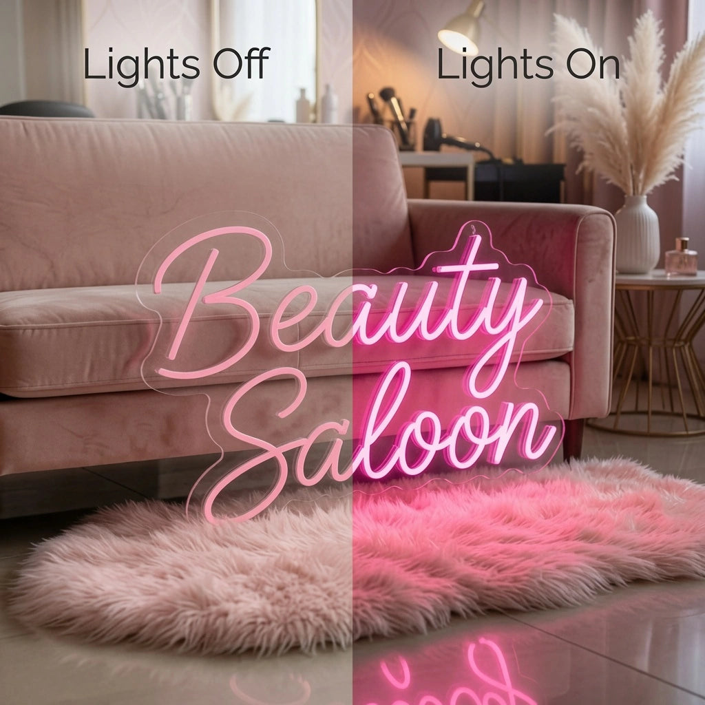 Beauty Saloon LED Neon Sign Home Wall Art - 06 Day Night Comparison