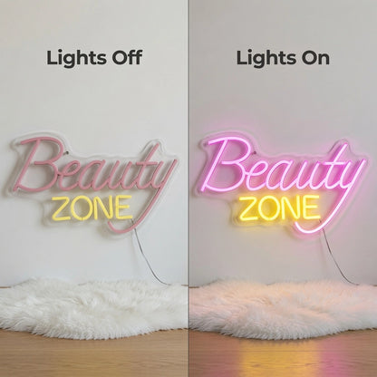 Beauty Zone LED Neon Sign - 06 Day Night Comparison