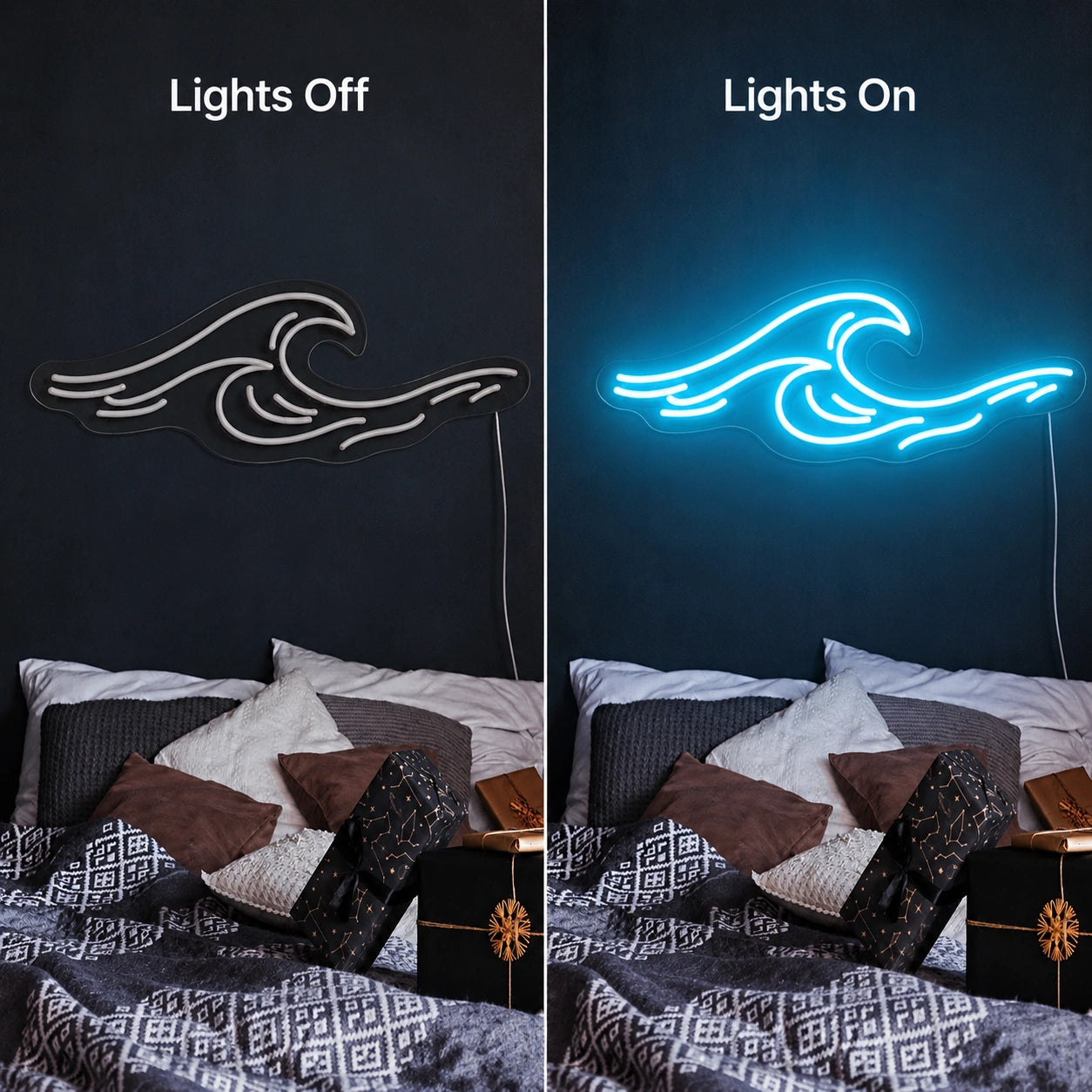 Bedside Ocean Wave Neon Sign LED Neon Sign day and night comparison