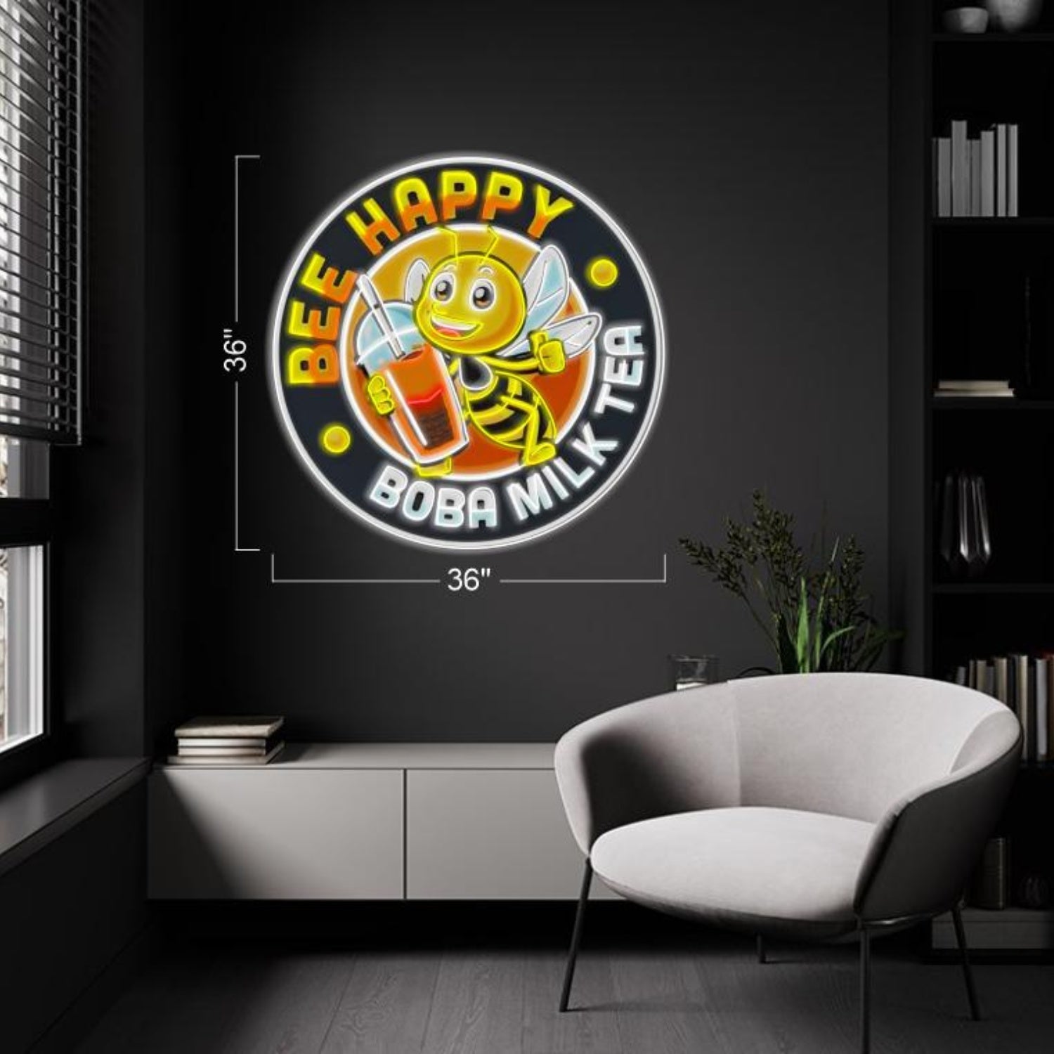 Bee Happy Boba Cartoon Bee Multicolor Led Neon Sign For Cafe Home Decor | Shineneon