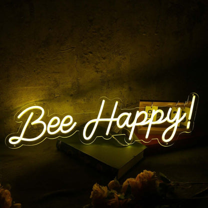 Bee Happy Yellow Led Neon Sign - Shineneon
