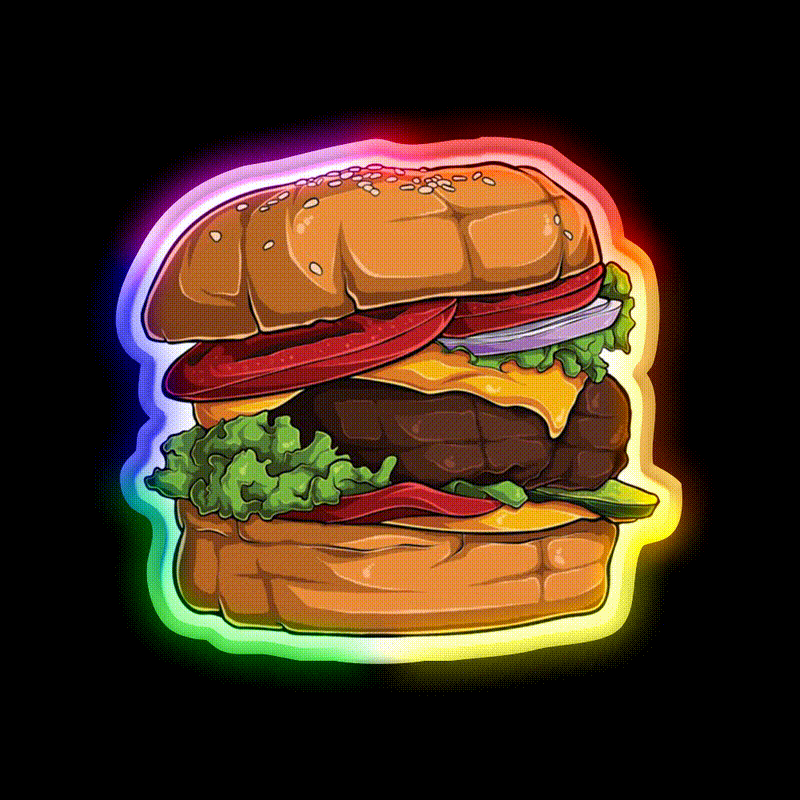 Beef Cheeseburger Snack Food Led Neon Sign Rgb Color - LED neon sign close-up detail