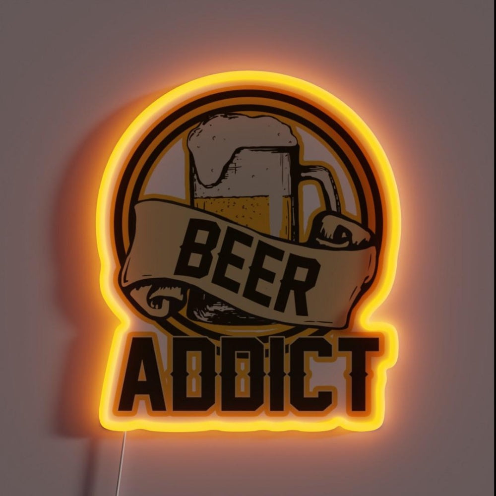Beer Addict Rgb Led Neon Sign Restaurant Wall Art - Custom LED neon sign front view