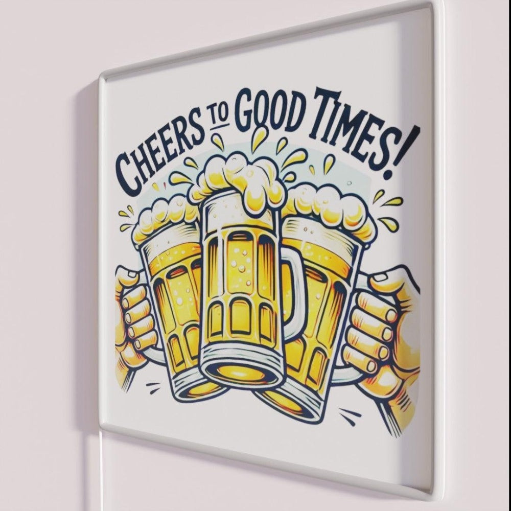 Beer And Cheers To Good Times Rgb Led Neon Sign - Neon sign mounted on wall in room