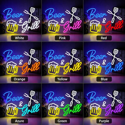 Beer And Grill Crossed Tools With Beer Mug LED Neon Sign - Shineneon