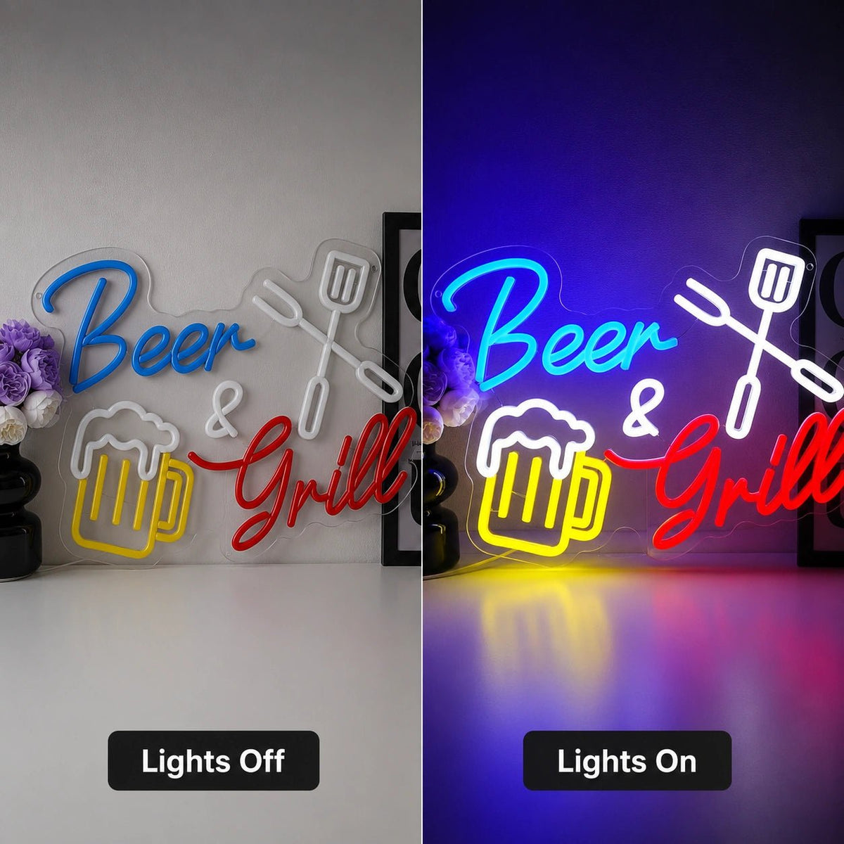 Beer And Grill Crossed Tools With Beer Mug LED Neon Sign - Shineneon