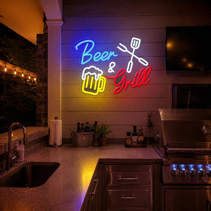 Beer And Grill Crossed Tools With Beer Mug LED Neon Sign - Shineneon