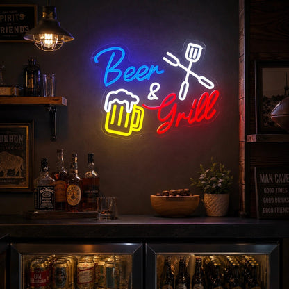 Beer And Grill Crossed Tools With Beer Mug LED Neon Sign - Shineneon
