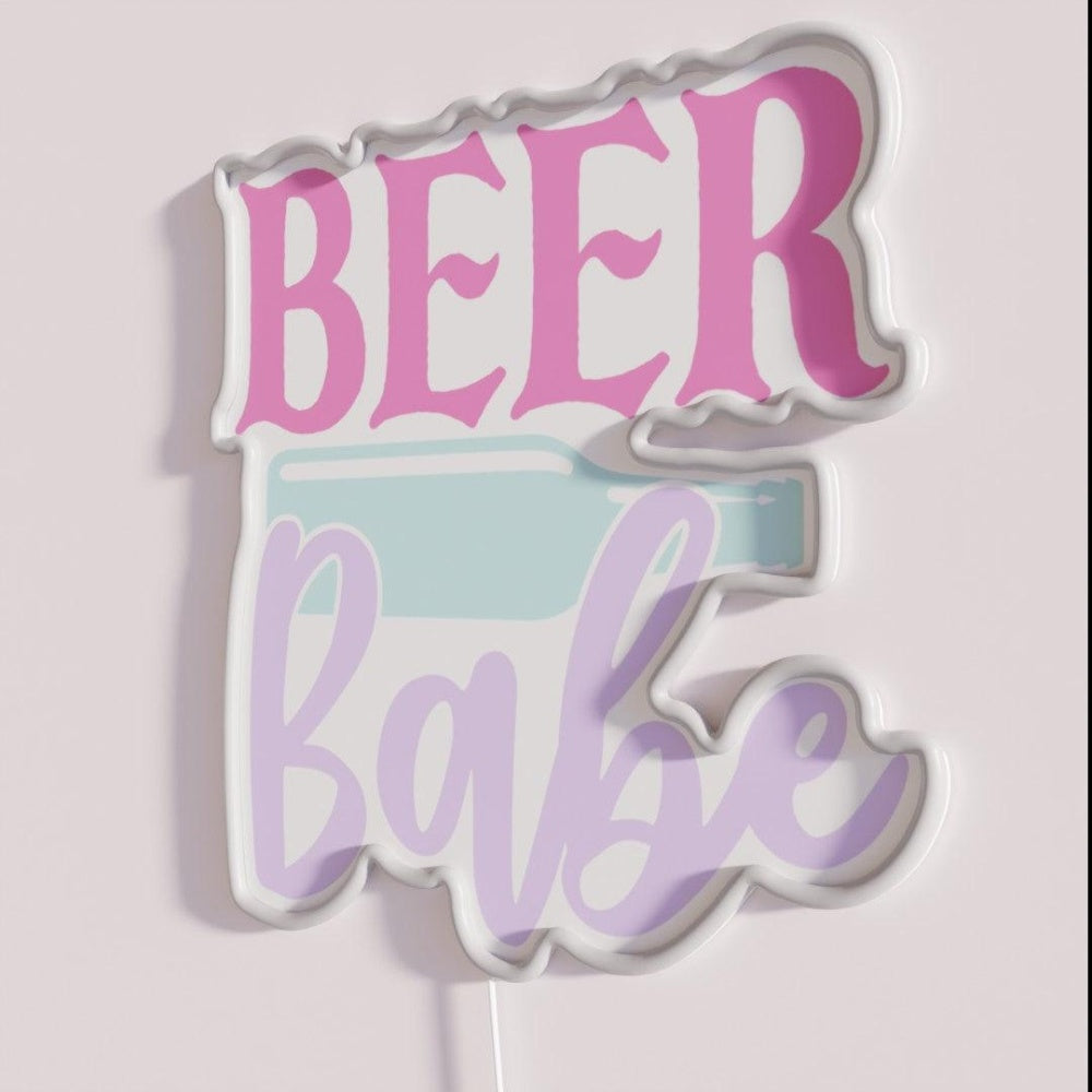Beer Babe Rgb Led Neon Sign - Neon sign mounted on wall in room