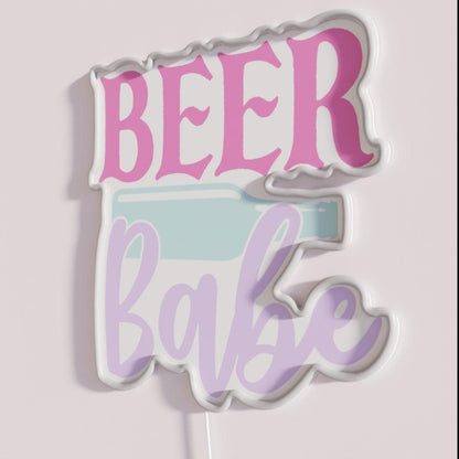 Beer Babe Rgb Led Neon Sign - Neon sign mounted on wall in room