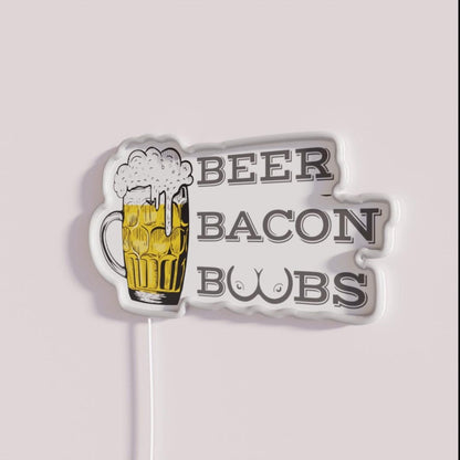 Beer Bacon And Boobs Rgb Led Neon Sign - Neon sign mounted on wall in room