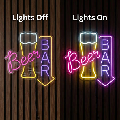 Beer Bar Business LED Neon Sign - 06 Day Night Comparison