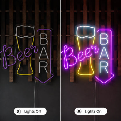 Beer Bar Tables Neon Sign LED Neon Sign day and night comparison