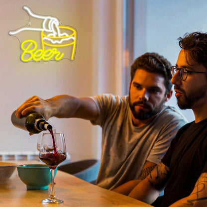 Beer Bar White Yellow Led Neon Sign With Pouring Bottle Glass For Bar Decor | Shineneon