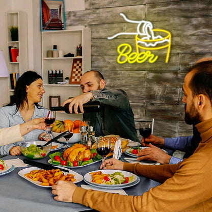 Beer Bar White Yellow Led Neon Sign With Pouring Bottle Glass For Bar Decor | Shineneon