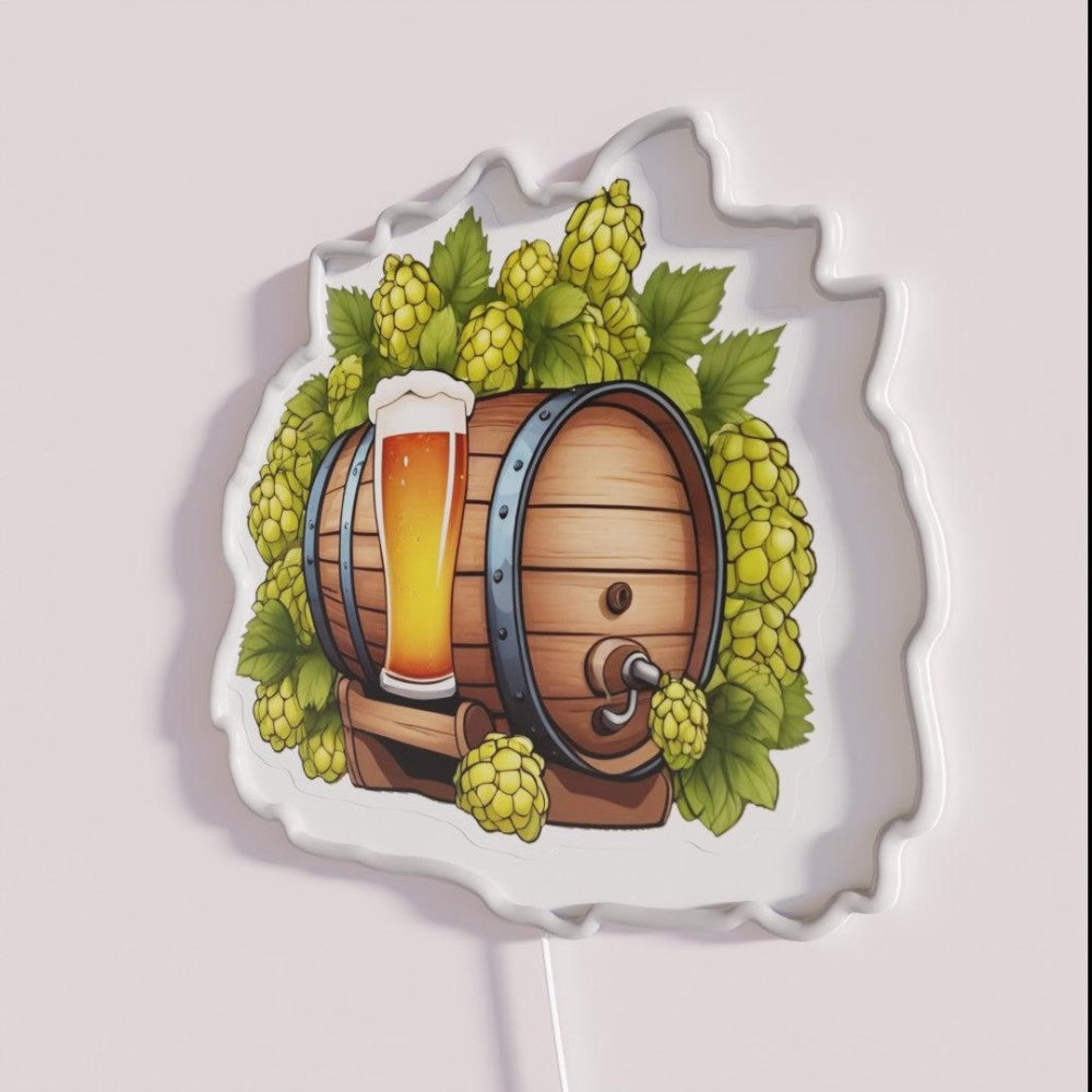 Beer Barrel With Hops Rgb Led Neon Sign - Neon sign mounted on wall in room