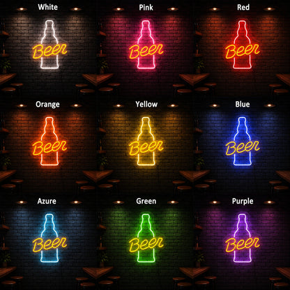 Beer Bottle LED Neon Sign Man Cave Neon Sign day and night comparison