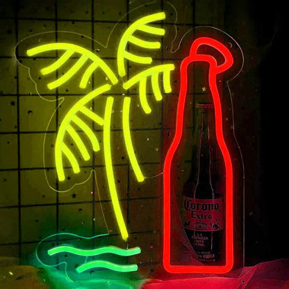 Beer Bottle Palm Tree Bar Neon Sign | Shineneon