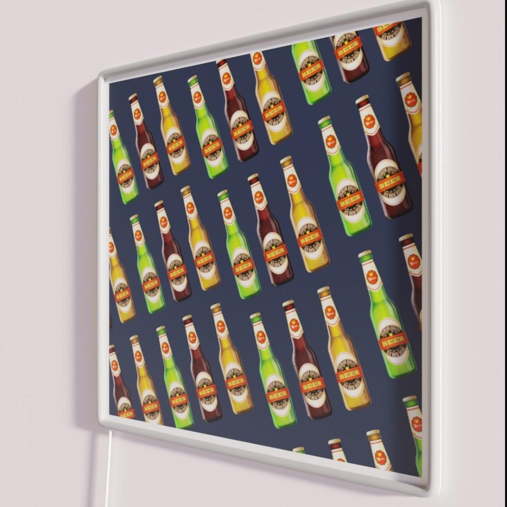 Beer Bottle Pattern Rgb Led Neon Sign - Neon sign mounted on wall in room