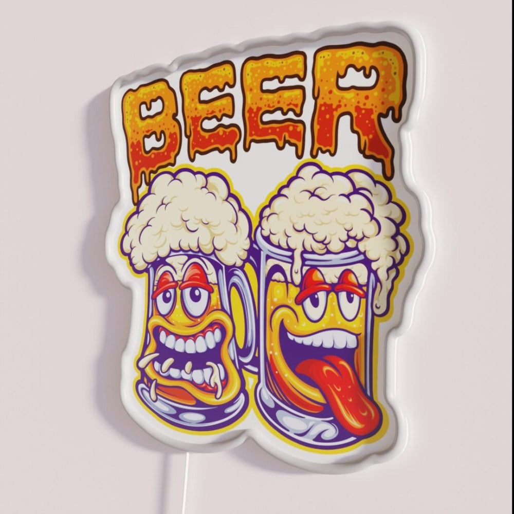 Beer Buddies Funny Drunk Cartoon Beers Rgb Led Neon Sign - Neon sign mounted on wall in room