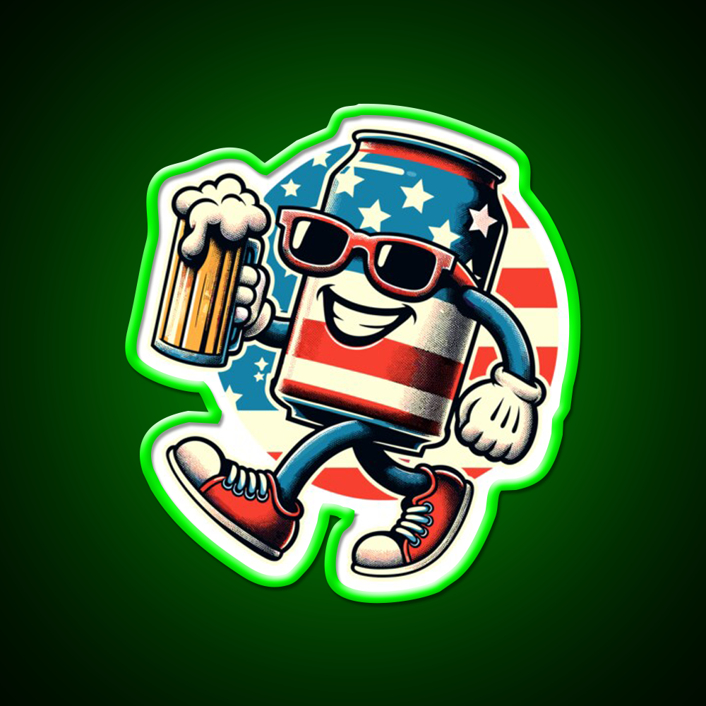 Beer Can Funny Mascot Celebrate Freedom Beer Bar Decor Led Neon Sign Rgb Color - LED neon sign view 8