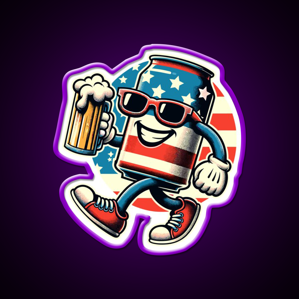 Beer Can Funny Mascot Celebrate Freedom Beer Bar Decor Led Neon Sign Rgb Color - LED neon sign view 9
