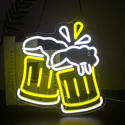 Beer Cheers Yellow White Led Neon Sign For Bar Home Decor | Shineneon
