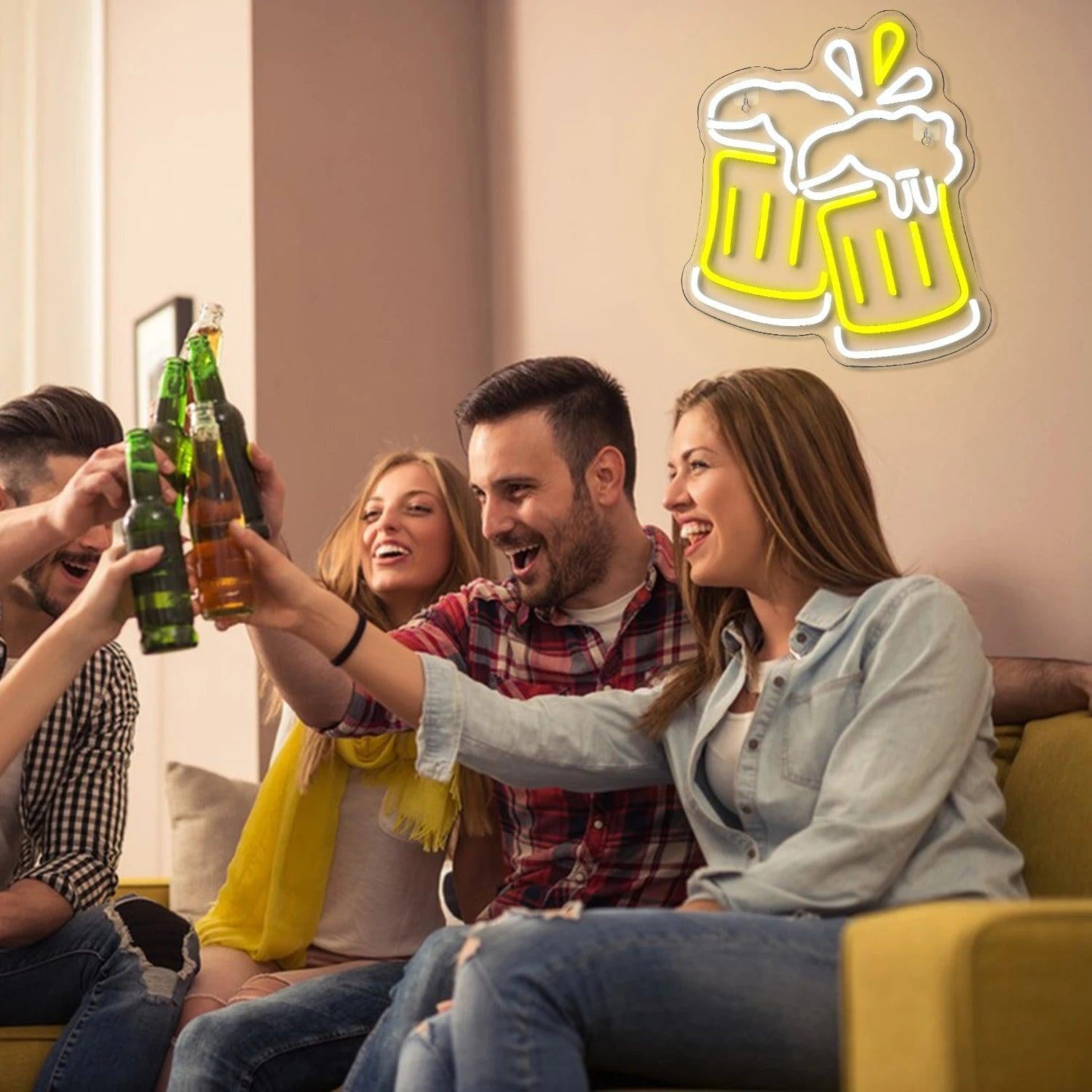 Beer Cheers Yellow White Led Neon Sign For Bar Home Decor | Shineneon