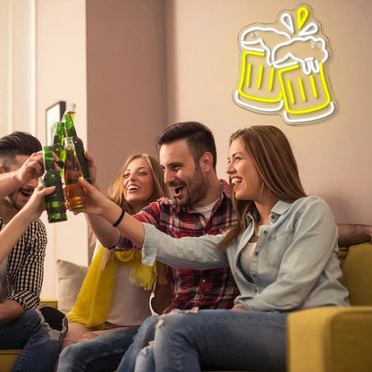 Beer Cheers Yellow White Led Neon Sign For Bar Home Decor | Shineneon