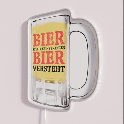 Beer Does Not Ask Questions Rgb Led Neon Sign - Neon sign mounted on wall in room
