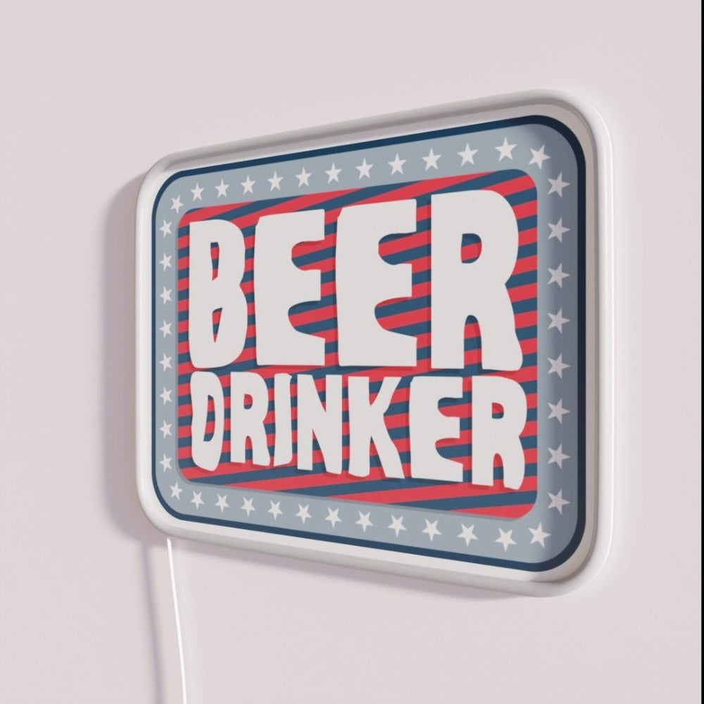 Beer Drinker 2 Rgb Led Neon Sign - Neon sign mounted on wall in room