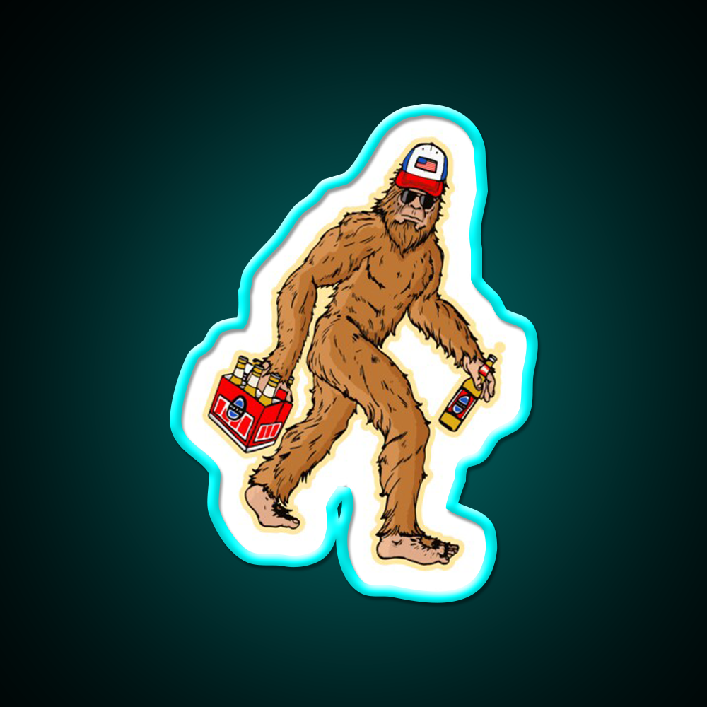 Beer Drinkin Bigfoot Sasquatch Hat Beer Bar Decor Led Neon Sign Rgb Color - Neon sign mounted on wall in room