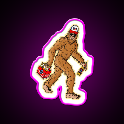 Beer Drinkin Bigfoot Sasquatch Hat Beer Bar Decor Led Neon Sign Rgb Color - LED neon sign close-up detail