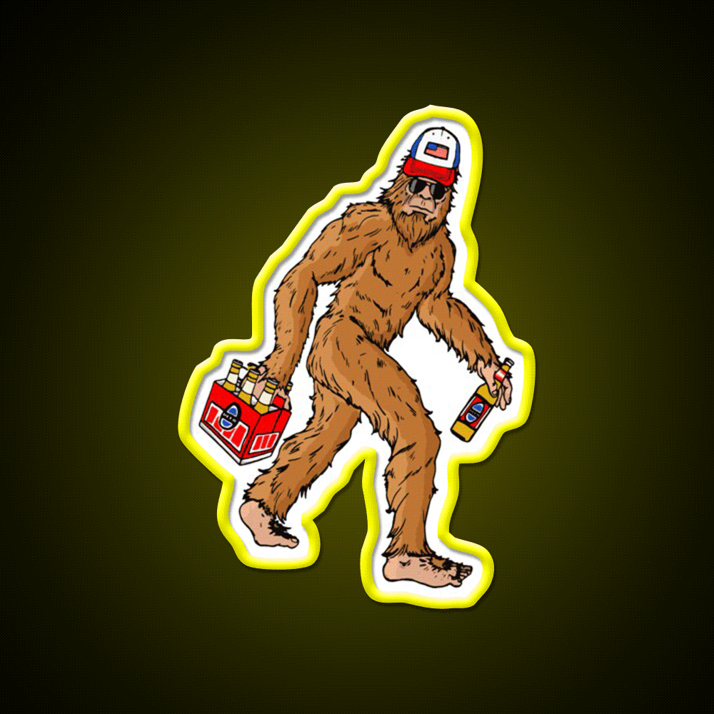 Beer Drinkin Bigfoot Sasquatch Hat Beer Bar Decor Led Neon Sign Wall Art Rgb Color