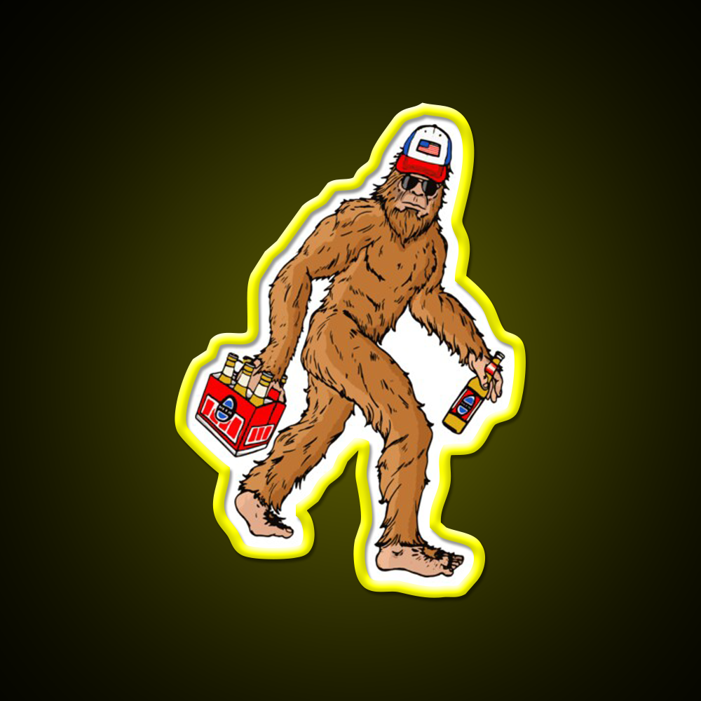 Beer Drinkin Bigfoot Sasquatch Hat Beer Bar Decor Led Neon Sign Wall Art Rgb Color