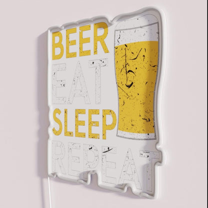 Beer Eat Sleep Repeat Rgb Led Neon Sign - Neon sign mounted on wall in room
