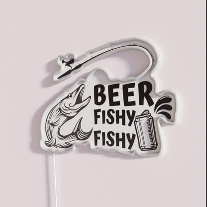 Beer Fishy Fishy No 1 Rgb Led Neon Sign - Neon sign mounted on wall in room