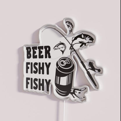Beer Fishy Fishy No 2 Rgb Led Neon Sign - Neon sign mounted on wall in room