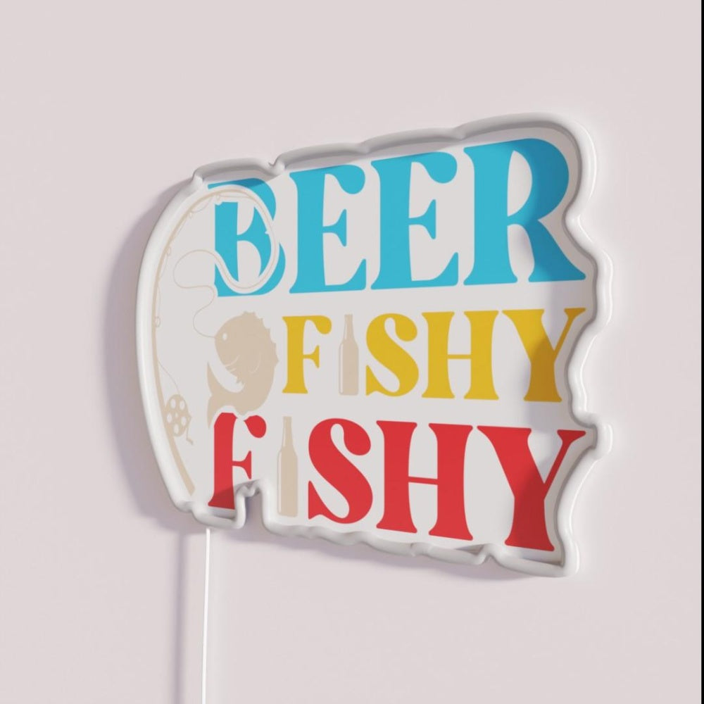 Beer Fishy Fishy Rgb Led Neon Sign - Neon sign mounted on wall in room