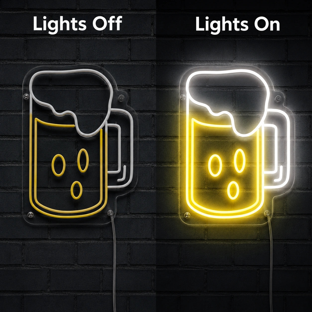 Beer Glass Mug Neon Sign LED Neon Sign day and night comparison