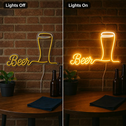 Beer Glass Outline Neon Sign LED Neon Sign day and night comparison